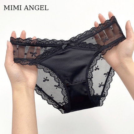 Mimi Angel性感蕾丝内裤女纯棉裆透气舒适中腰包臀无痕女士三角裤