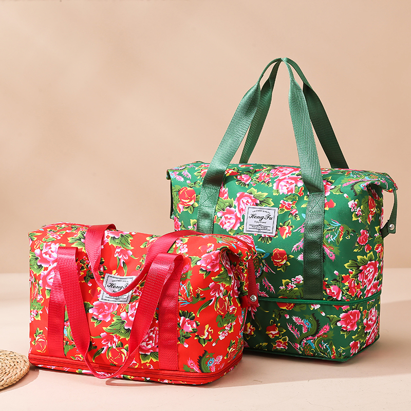 东北大花便捷行李袋短途旅行包女