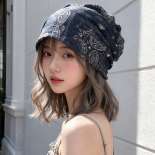 大头围慵懒风腰果花堆堆帽子女款春夏季薄款日系文艺范百搭冷帽潮