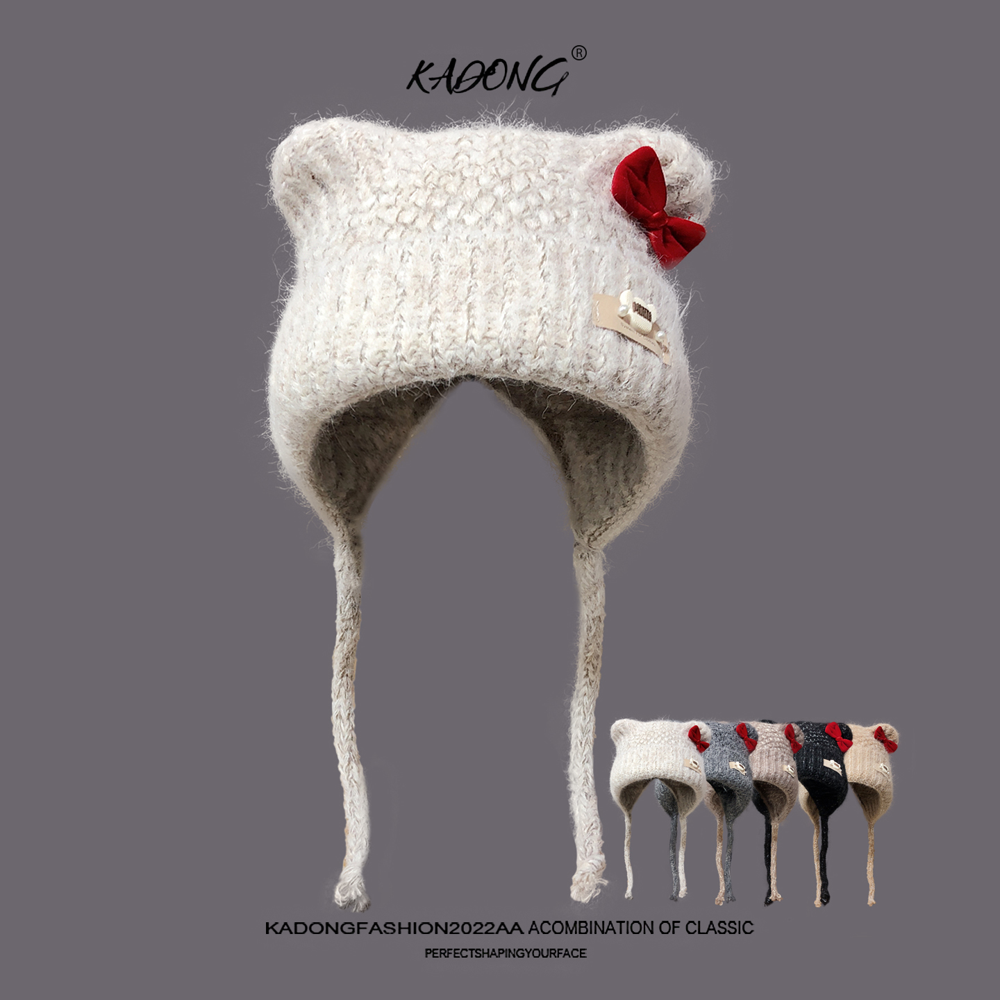 巨好看可爱小熊耳朵蝴蝶结针织毛绒帽女冬季加厚防寒保暖护耳帽子