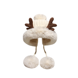 圣诞鹿角网红可爱冬季帽子女抗严寒雷锋帽女日系保暖加绒护耳帽