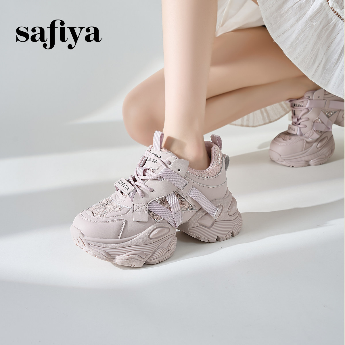 Safiya索菲娅网面透气老爹鞋女鞋新款厚底增高休闲女鞋机能运动鞋