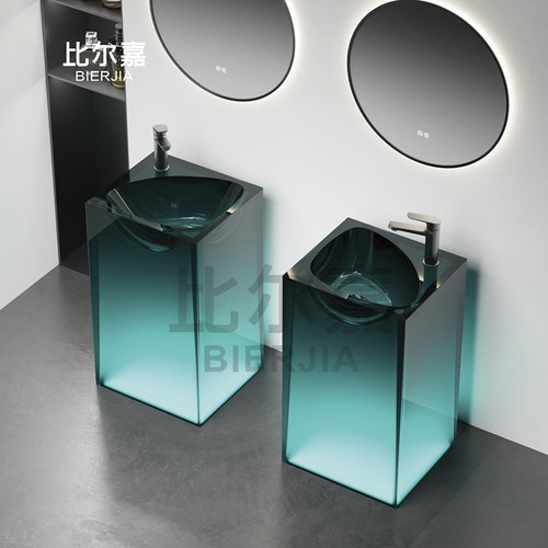 比尔嘉落地卫生间一体洗手盆卫浴洗脸盆彩色透明树脂艺术盆立柱盆