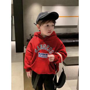 男女童加绒连帽卫衣洋气2025秋冬季新款宝宝加厚套头衫儿童上衣潮