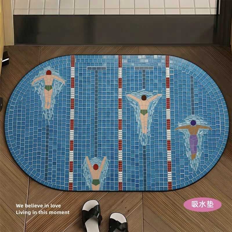 地中海复古马赛克浴室吸水地垫家用卫生间门口防滑脚垫硅藻泥地毯