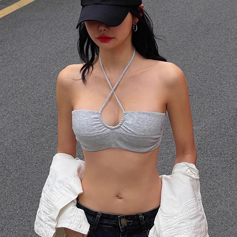 小胸聚拢内衣女挂脖式性感无肩带防滑抹胸无钢圈纯欲美背文胸罩夏