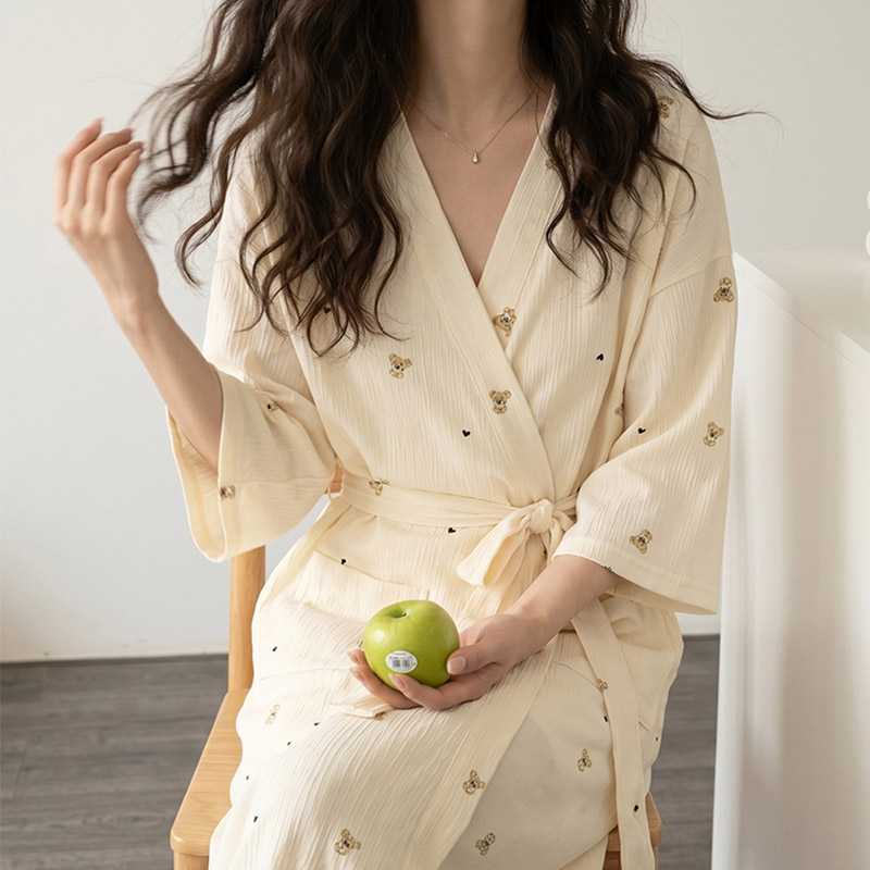 公主风七分袖睡衣女2026新款中长款睡袍浴袍晨袍可外穿家居服睡裙