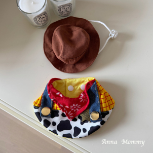 可爱卡通狗狗围兜猫咪围脖口水巾帅气牛仔宠物装饰品小型犬cos