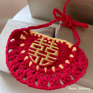 狗狗结婚围兜毛线囍喜字刺绣婚庆拍宠物照猫咪婚礼喜庆口水巾项圈