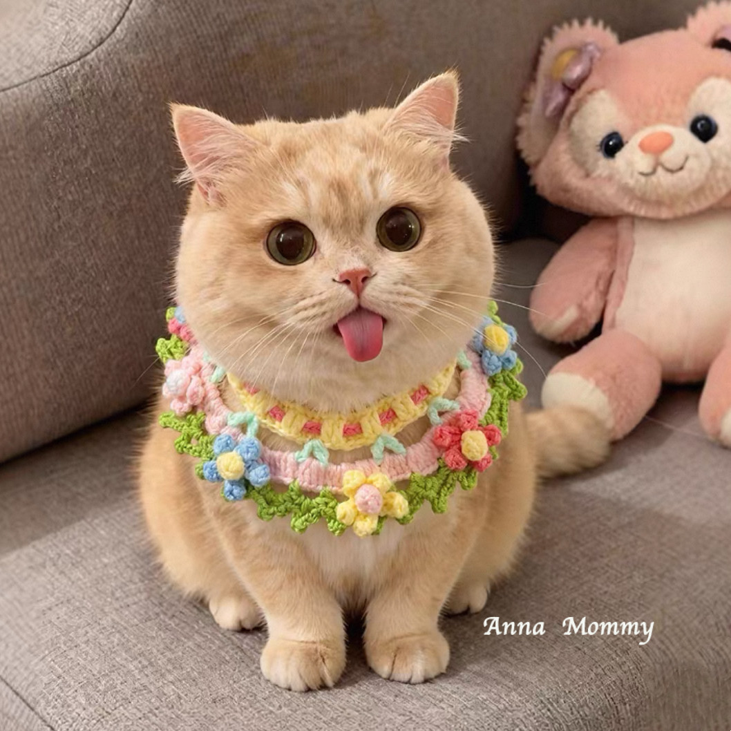 春日花花狗狗围兜猫咪围脖手工钩织可爱宠物配饰比熊布偶英短装饰