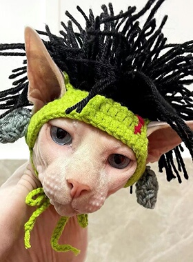 猫咪搞笑帽子无毛猫斯芬克斯头套狗狗德文朋克雷鬼摇滚风装饰变装