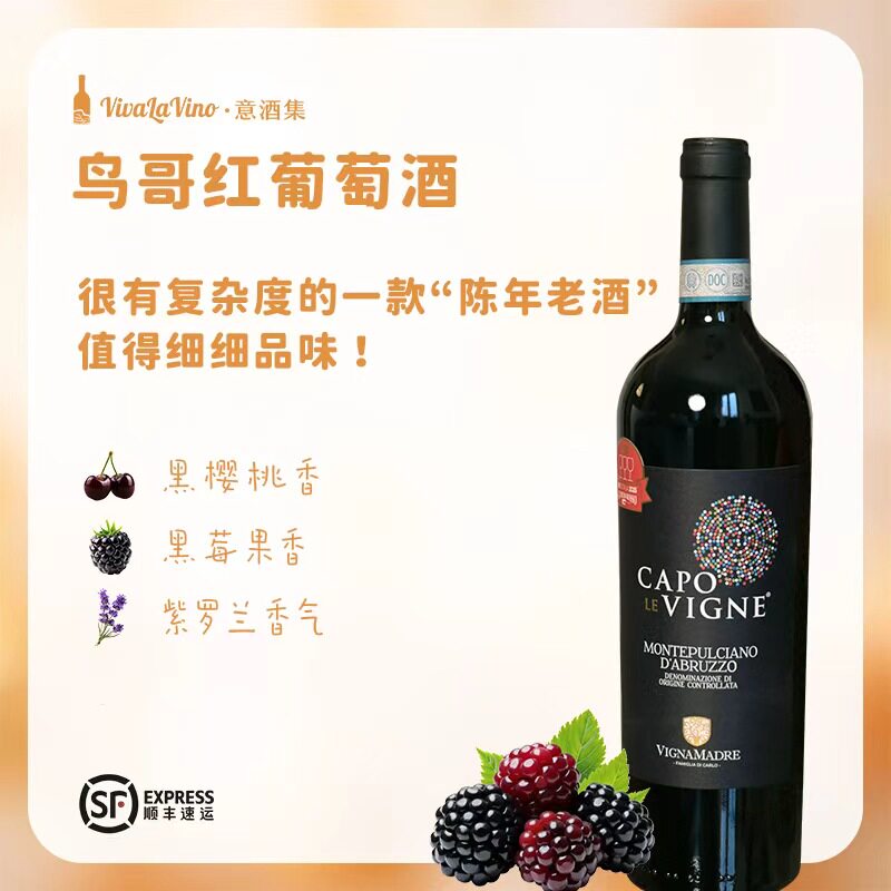 意大利原瓶进口鸟哥蒙帕赛诺干红