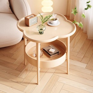 边几现代简约沙发小茶几边柜奶油风桌子客厅移动置物架小圆桌家具