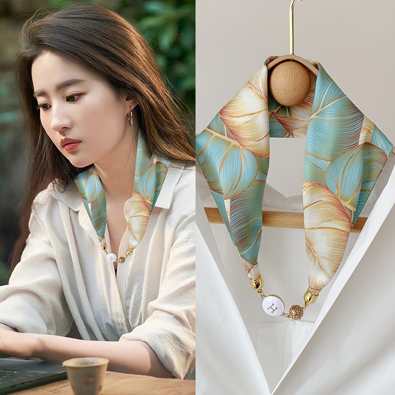 磁吸扣丝巾女珍珠项链懒人装饰夏2025scarf护颈装饰新款领巾