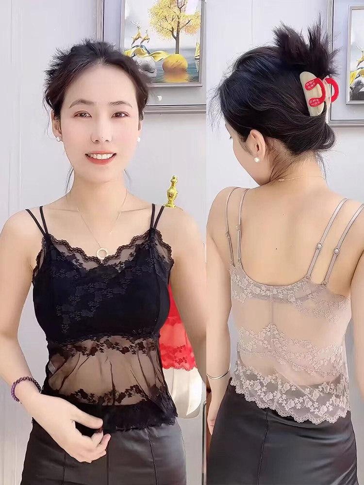 性感蕾丝U型小吊带带胸垫美背网红内搭可外穿无钢圈打底聚拢内衣