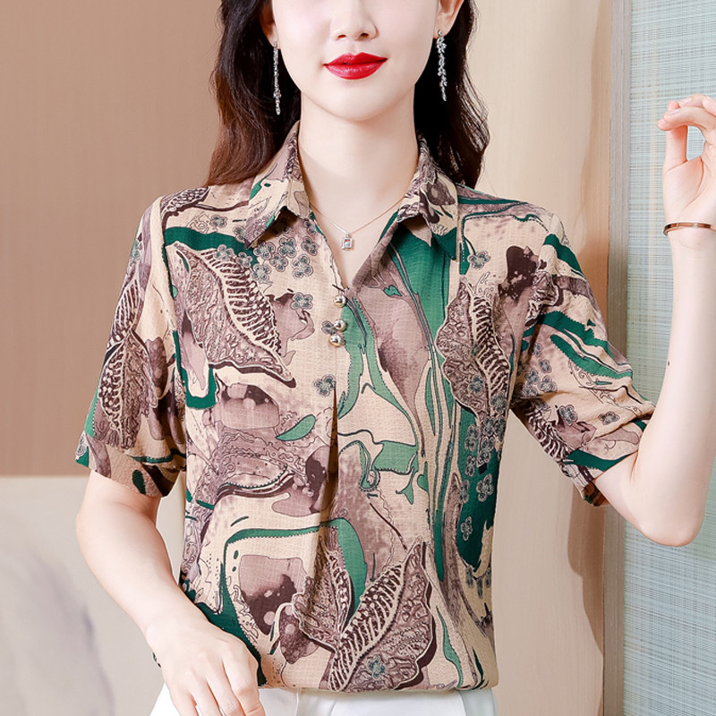 2026夏季新款衬衣女短袖民族风印花衬衫时尚气质修身宽松舒适上衣