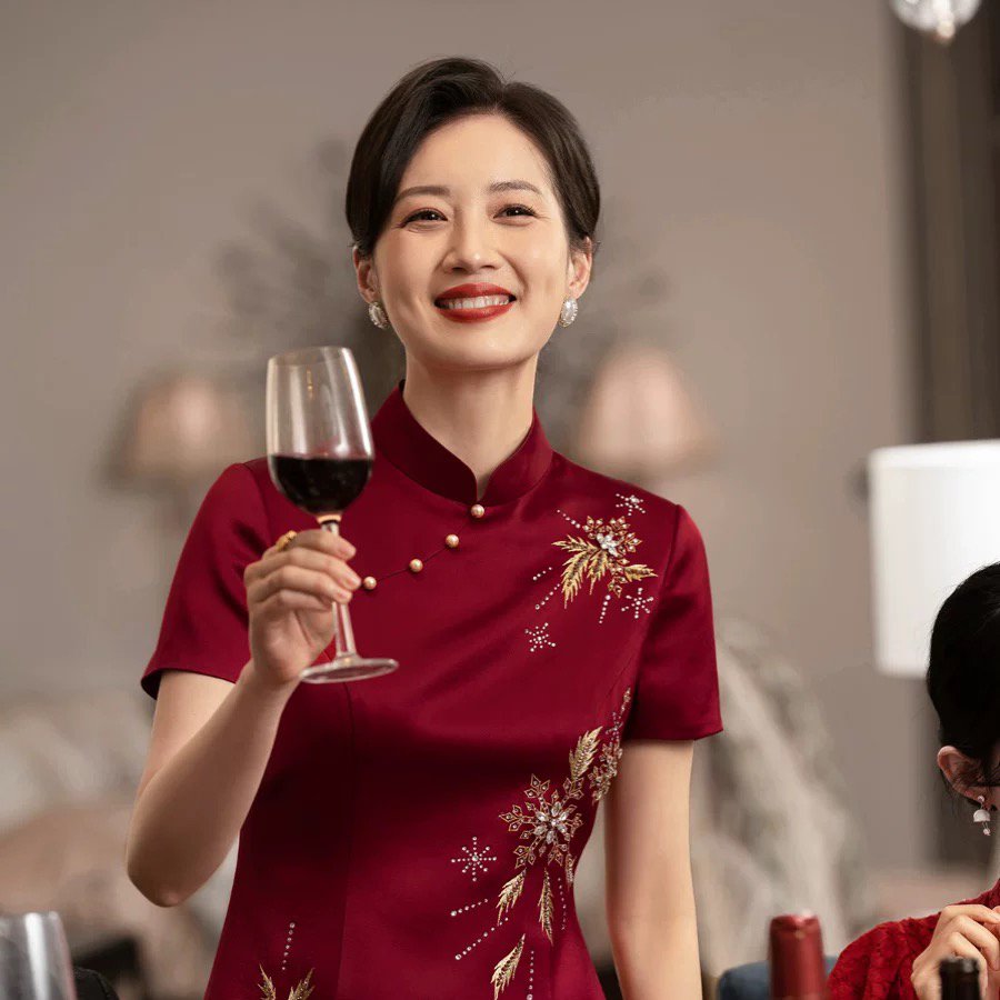 夏季妈妈婚宴酒红旗袍连衣裙