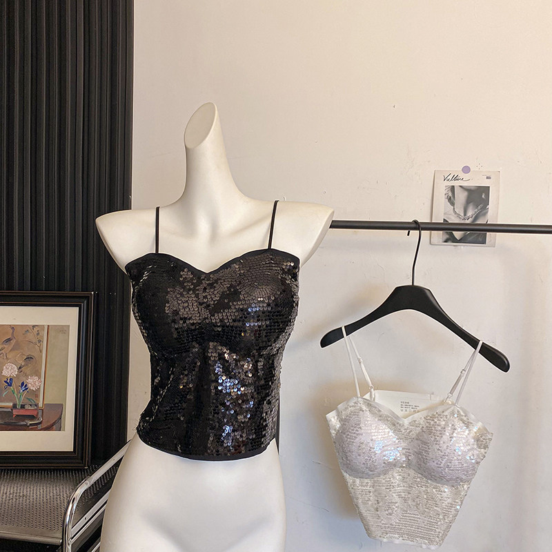 正版大码BIingBIing亮片美背轻奢带垫外穿吊带背心潮内搭打底衫女,女装/女士精品,大码连衣裙,淘宝优惠券,粉丝福利购,淘宝优惠卷