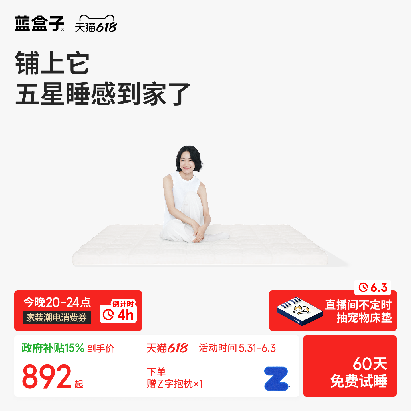 蓝盒子小蓝垫T2Pro记忆棉床垫薄垫家用软垫酒店专用双人榻榻米垫
