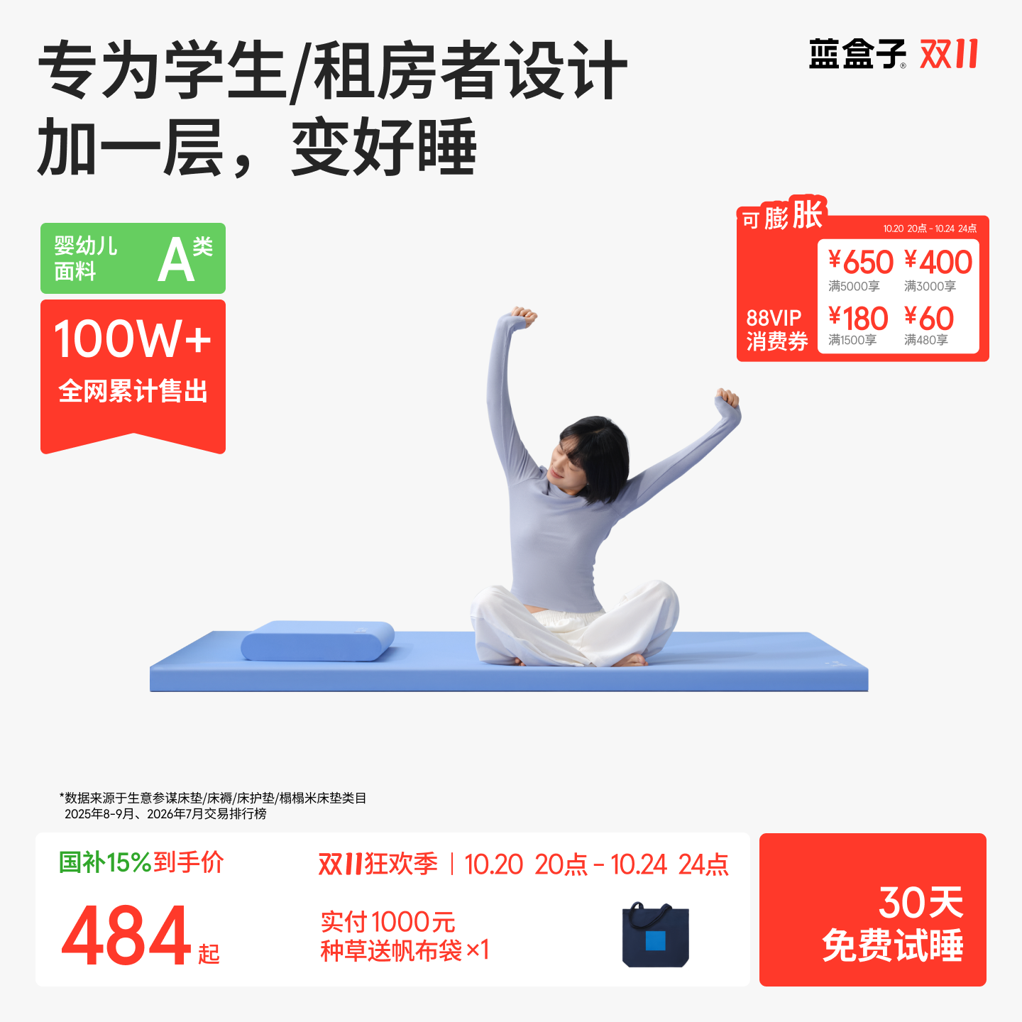 蓝盒子小蓝垫｜记忆棉学生床垫
