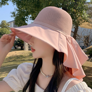 韩版蝴蝶结渔夫帽女春夏女款遮阳披肩盆帽显脸小大檐防晒太阳帽子