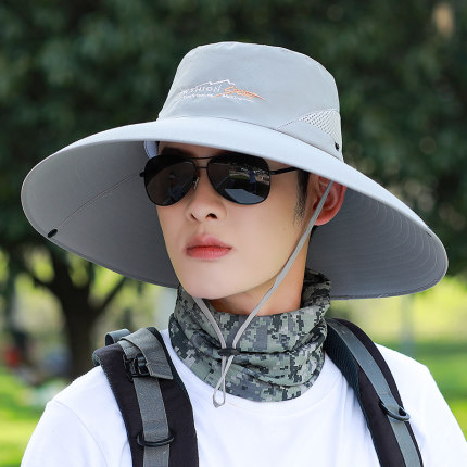 帽子男夏季大帽檐钓鱼帽防紫外线渔夫帽防晒遮阳户外太阳帽凉帽子