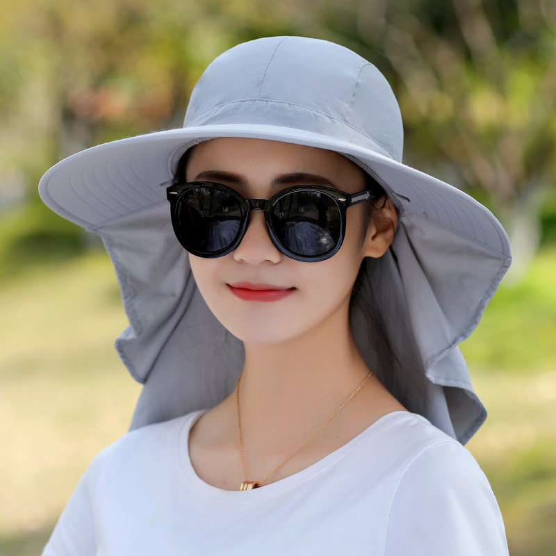 夏季帽子女遮阳防晒帽采茶防紫外线遮脖女式户外可折叠大沿太阳帽