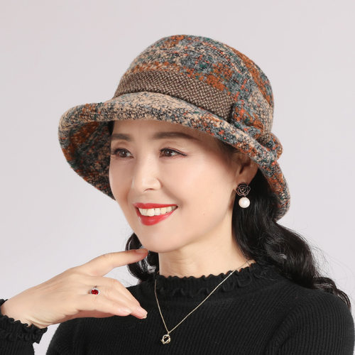 女秋冬卷边英伦格纹渔夫帽秋帽子