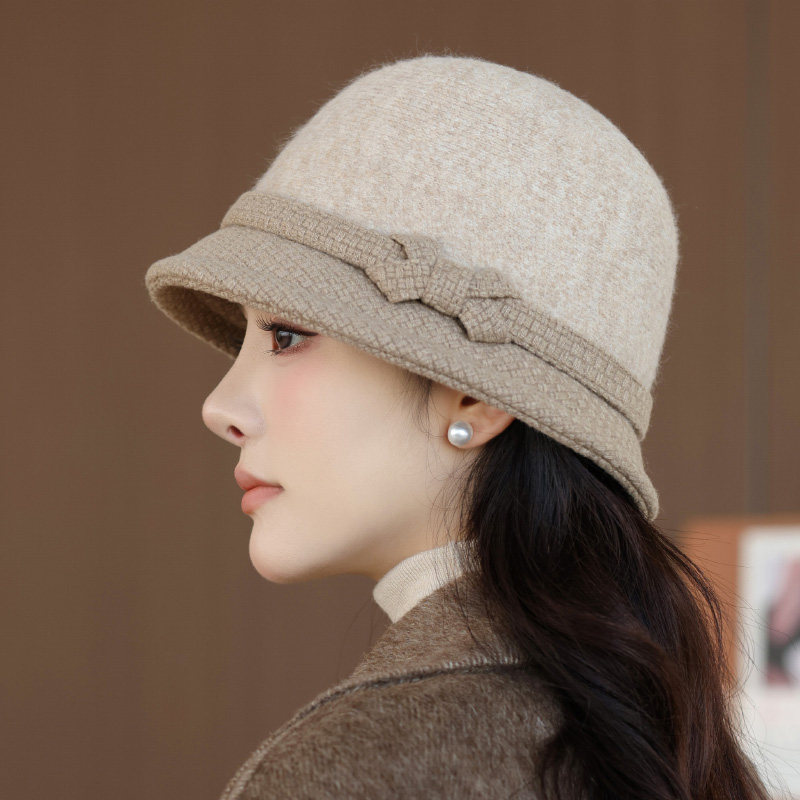 新款中老年人保暖加绒羊毛呢盆帽
