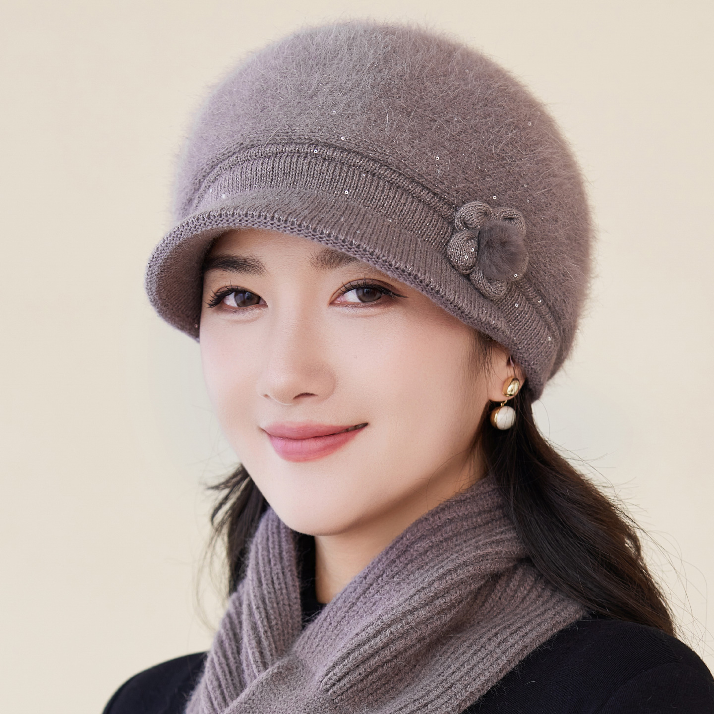 中老年人帽子女士秋冬兔毛针织