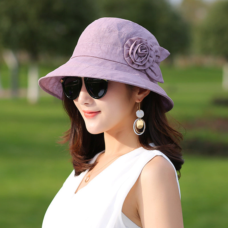 帽子女薄款布帽春夏季渔夫帽遮阳帽花朵盆帽礼帽妈妈帽太阳帽