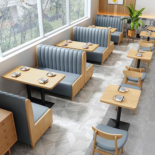 餐厅卡座沙发凳奶茶汉堡饭店家具火锅桌商用靠墙卡座沙发桌椅组合