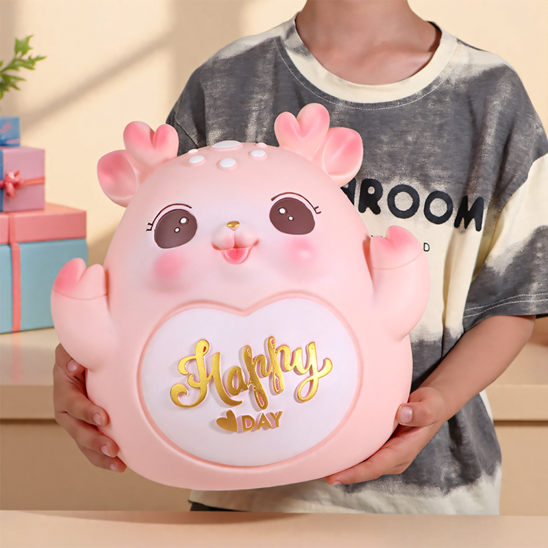 新款特大号小鹿存钱罐儿童女孩只进不出防摔卡通零钱罐生日礼物品