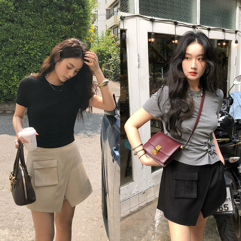 【5折断码 闭店福利】任小艺口袋设计感A字高腰短裙裤女夏季新款
