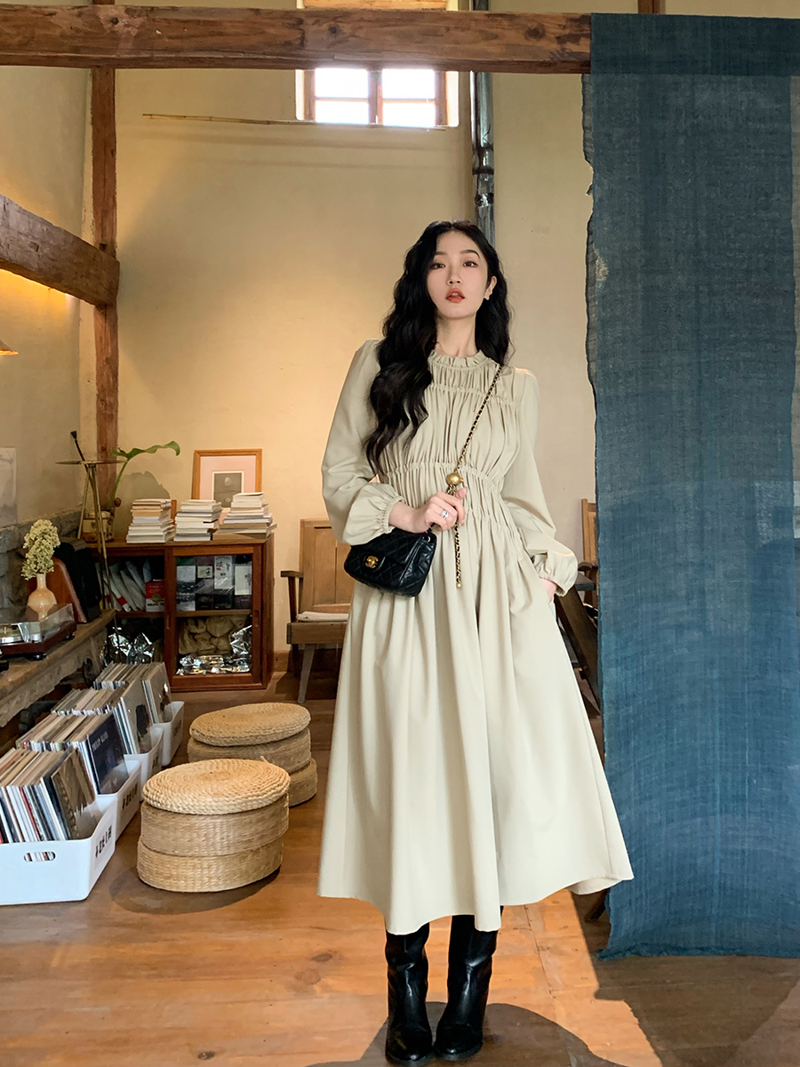 任小艺美拉德穿搭显身材收腰显瘦连衣裙女秋2023新款长袖气质长裙