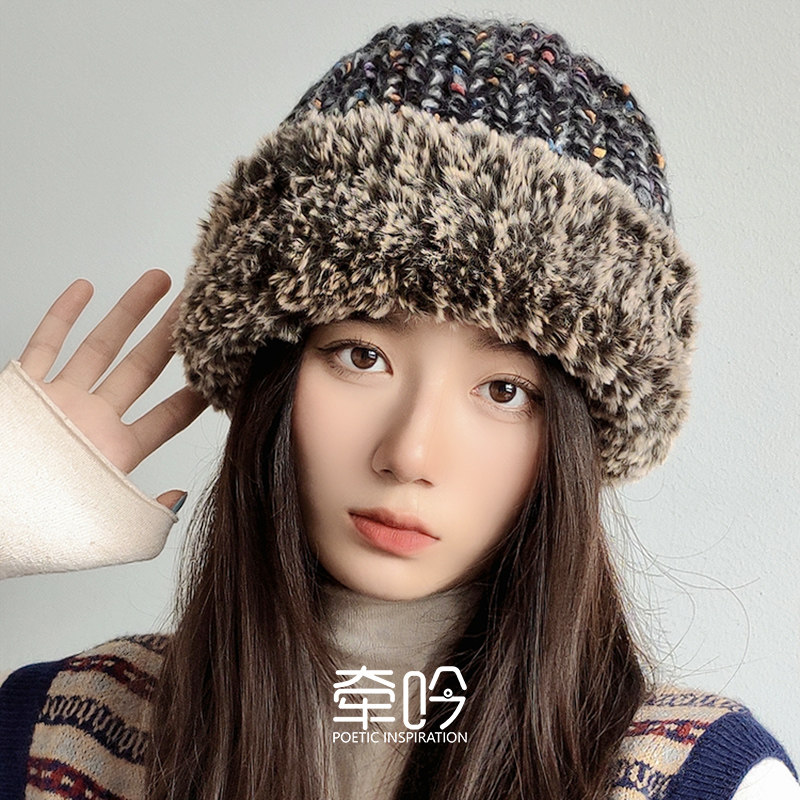 黑色毛线帽女帽子女款2023新款秋冬针织帽冬季毛绒帽子冬天冷帽女