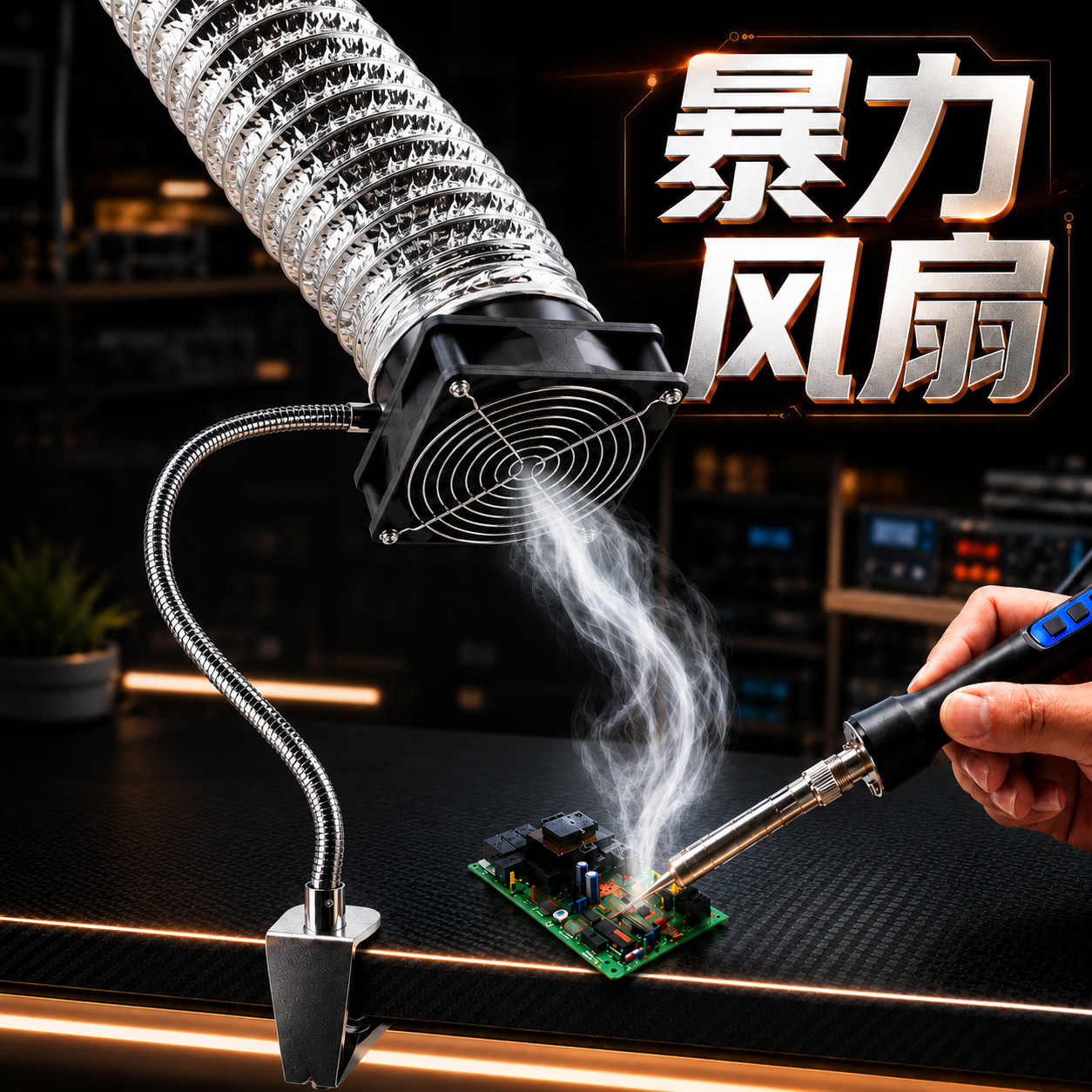 大功率手机维修吸烟器电子厂焊锡排烟风扇工作台式排气抽烟抽风机