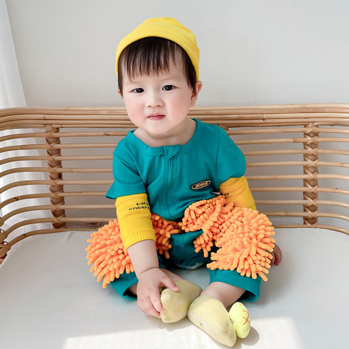 婴儿爬行服夏季拖地装拖把服