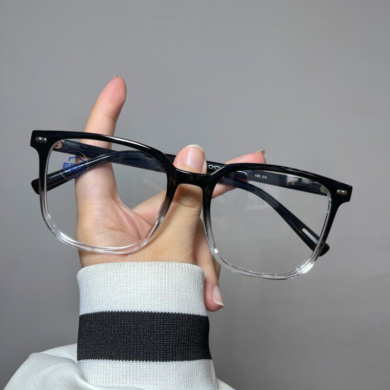 日系倒梯形多边眼镜框男女配有度数超轻半透明上黑下透明tr8545潮