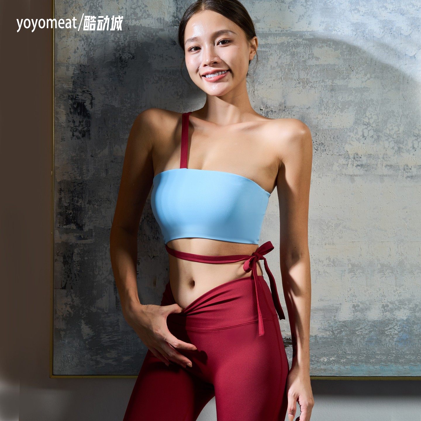 yoyomeat性感撞色绑带单肩普拉提瑜伽背心套装速干蜜桃提臀健身裤,运动/瑜伽/健身/球迷用品,瑜伽套装,淘宝优惠券,粉丝福利购,淘宝优惠卷