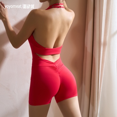 性感深v挂脖美背瑜伽服连体衣