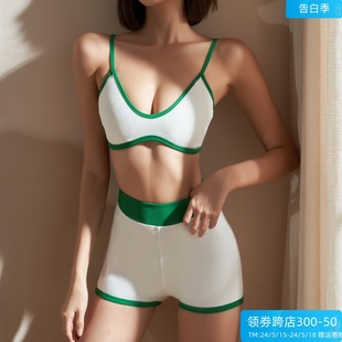 柚柚meat撞色深v运动内衣速干瑜伽服套装 高腰收腹提臀健身短裤 女