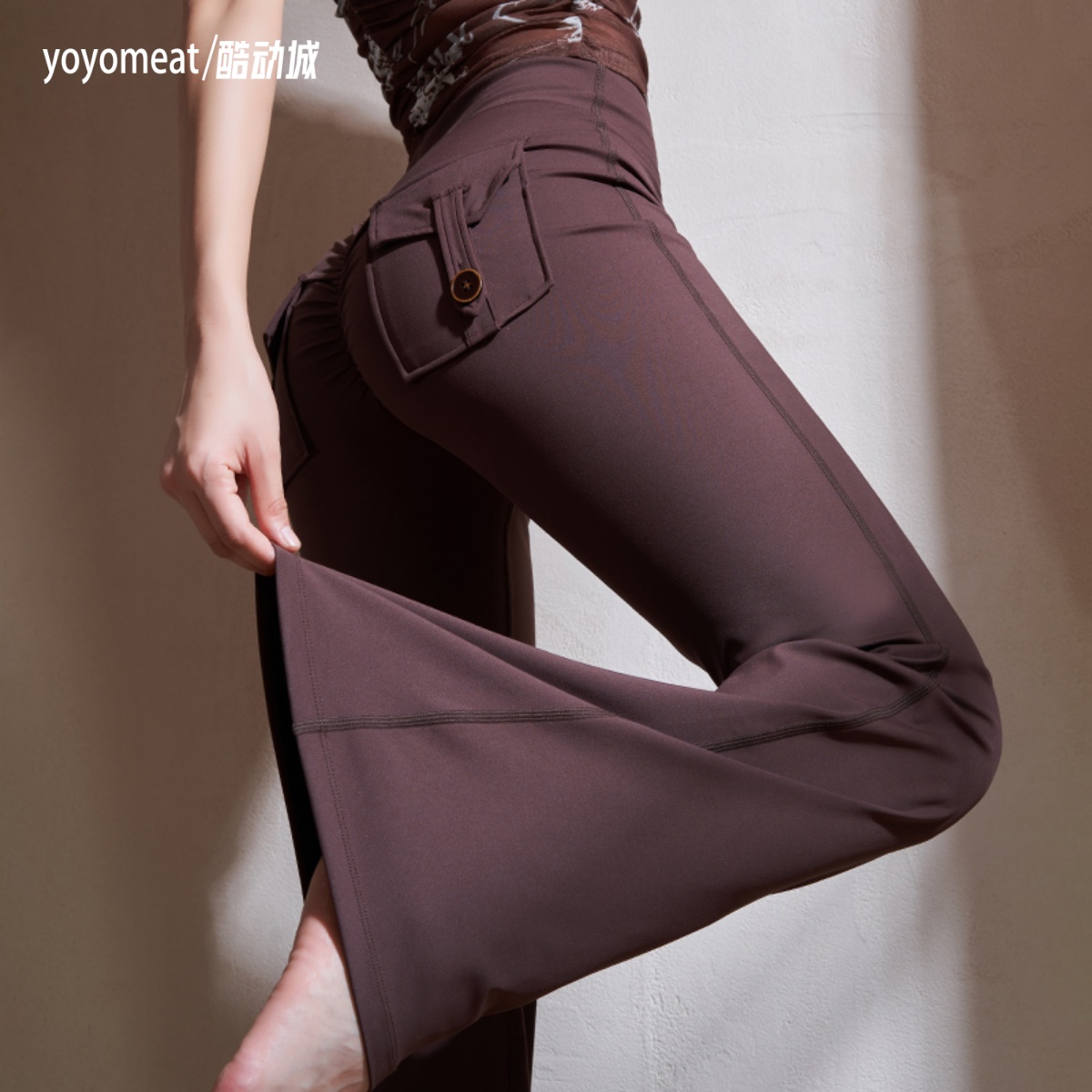 yoyomeat工装口袋微喇叭瑜伽裤女