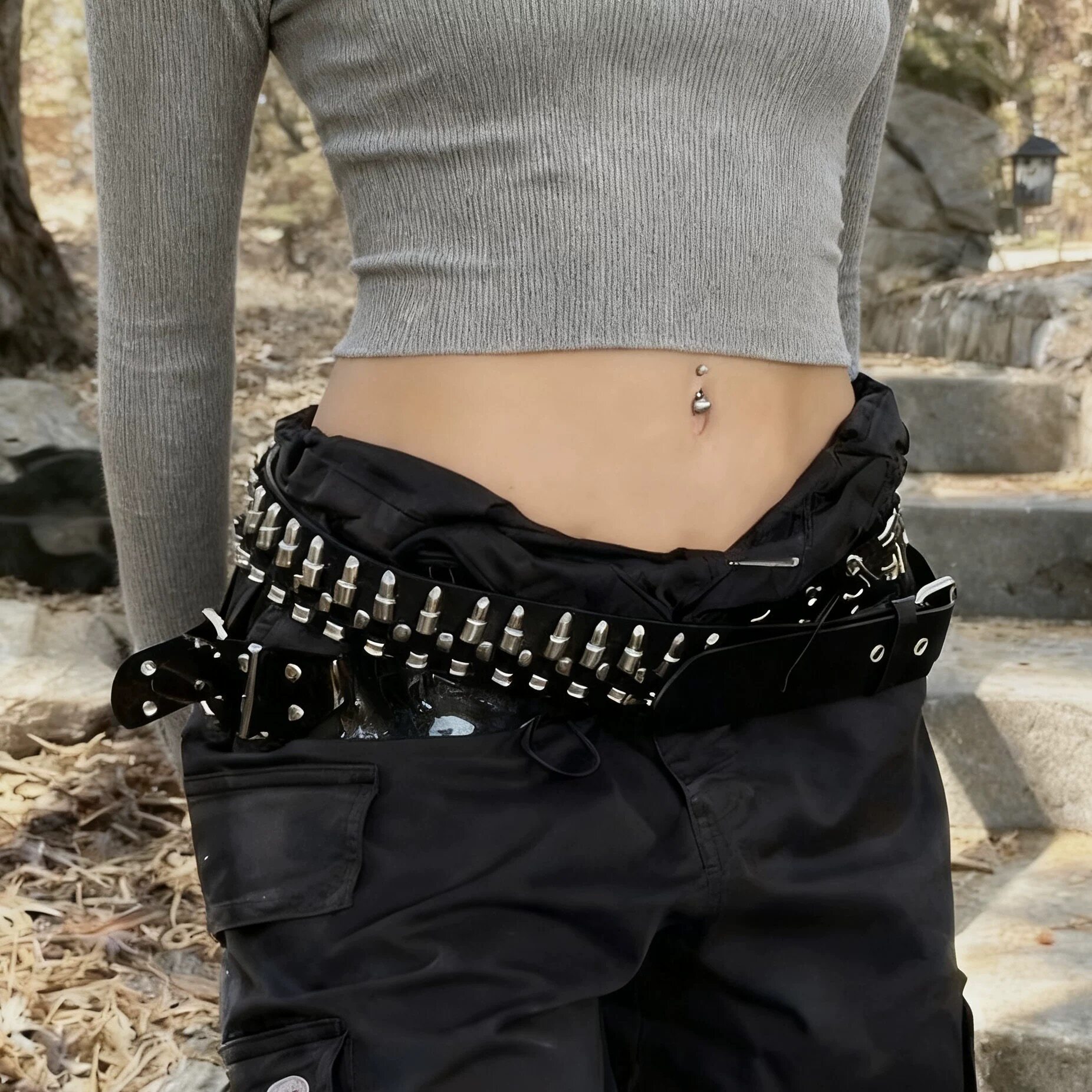 Cryangel 暗黑嘻哈百搭铆钉皮带时尚百搭朋克风子弹腰带个性装饰