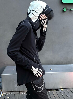 日系亚文化视觉系朋克摇滚暗黑PPFM复刻骷髅骨骼拉链帽衫连帽开衫