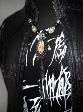 定制*自主视觉系kmrii系拉长石蛇纹石羽毛暗黑先锋亚文化百搭项链