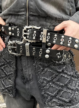 erd忧郁的富二代针扣金属皮带原创设计感复古百搭个性配饰腰带