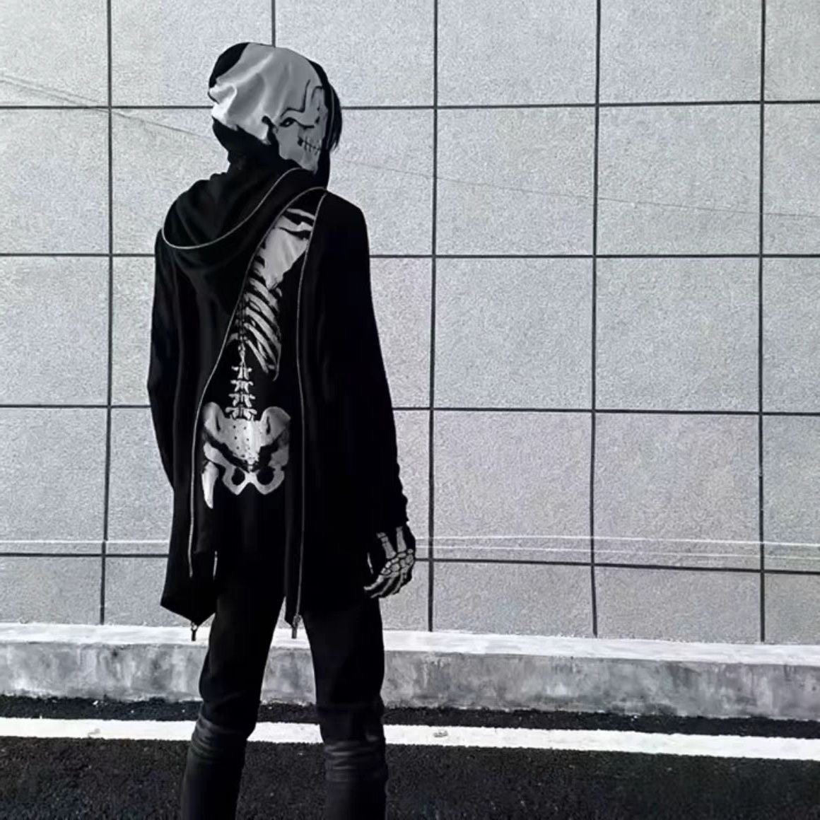 自主PPFM复刻亚文化视觉系高街纯棉骷髅骨骼拉链外套帽衫连帽开衫