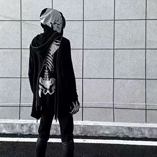 自主PPFM复刻亚文化视觉系高街纯棉骷髅骨骼拉链外套帽衫连帽开衫