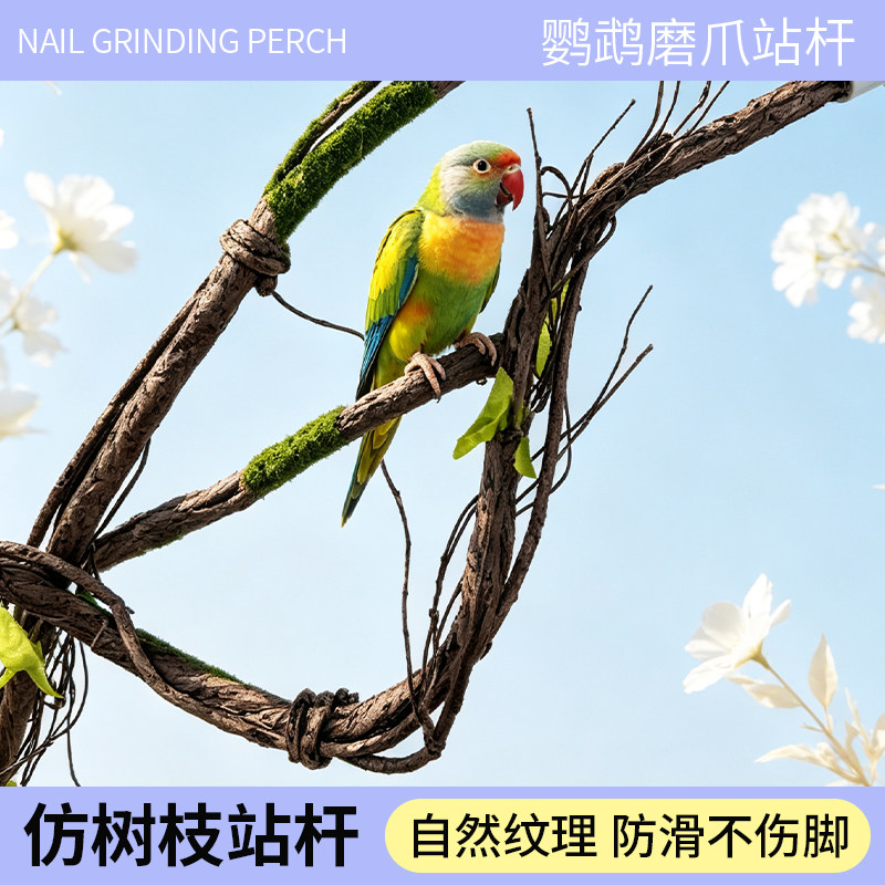鹦鹉吸盘树枝藤条攀爬站架仿真树藤站杆树枝站架虎皮牡丹鸟玩具